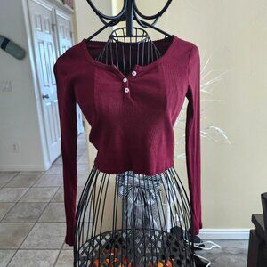 John Galt Maroon Ribbet Long Sleeve Crop Top Size XS/S